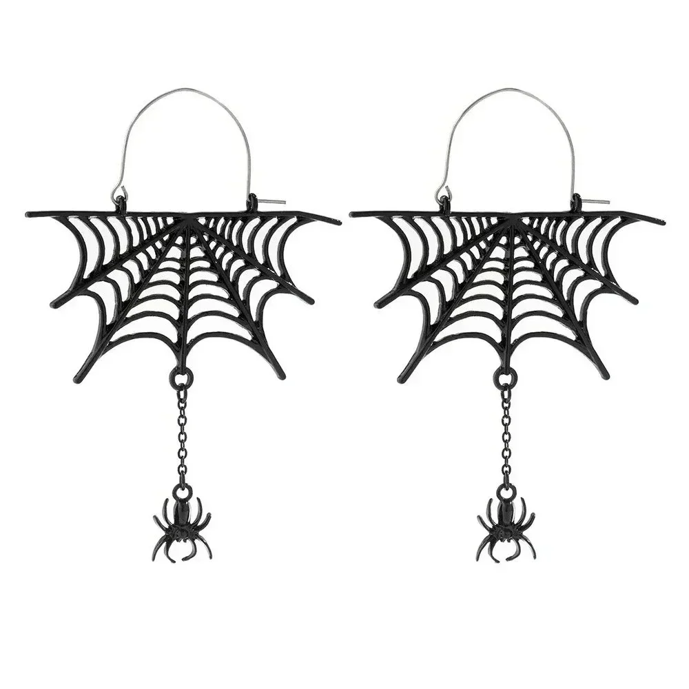 Halloween Sweet Cool Spider Mesh Fringe Earrings Dark Wind Metal Cutout - Picture 6 of 6